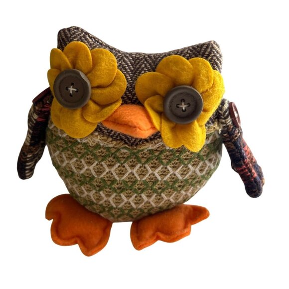 Handcrafted Vintage Whimsical Owl Decor With Button Eyes & Floral Accents - Picture 4 of 6